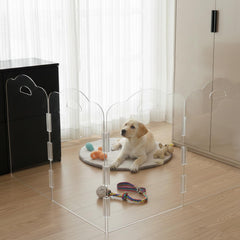 NutroLab barrière en acrylique transparente debout devant une porte, installation sans perçage.