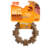 Jouet Nylabone anneau texturé avec saveur bœuf et poulet pour chiens actifs.