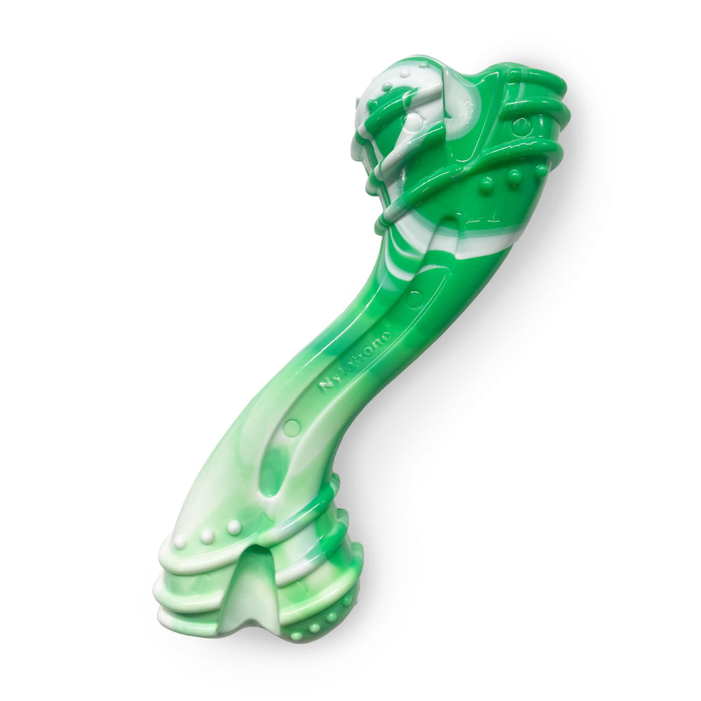 Nylabone Curvy os dentaire gaulthérie grand, texture crêtes pour nettoyer les dents pendant le jeu.