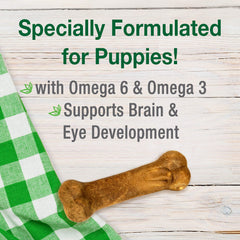 Nylabone Healthy Edibles chiot en gros plan sur l'emballage agneau-pomme