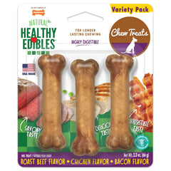 Nylabone Healthy Edibles emballage clair et friandises naturelles sans additifs.