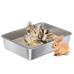 Nyutu bac litière en acier inoxydable avec ouverture ouverte pour chats et chatons.