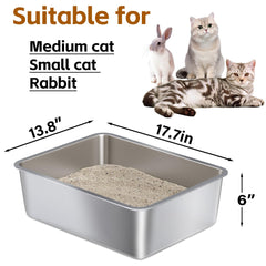 Nyutu boîte en acier inoxydable avec dimensions 17,7 x 13,8 x 6 po pour chats et petits animaux.