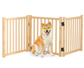 Barrière Oapety pour chien en bois naturel avec 3 panneaux, idéale pour entrées.