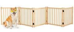 Barriere pour chien Oapety en bois naturel, prête à l'installation sans outils.