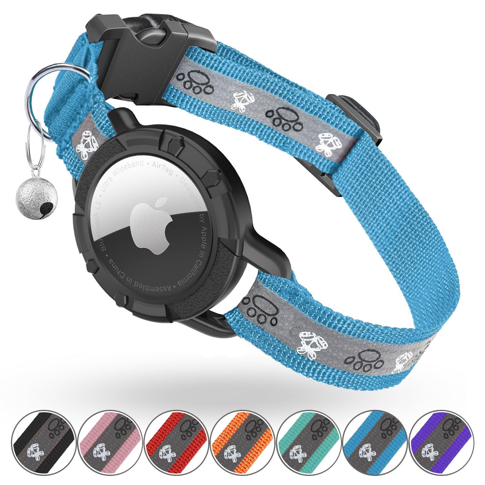 Collier Odokele AirTag réfléchissant pour chat bleu XS, visibilité nocturne accrue