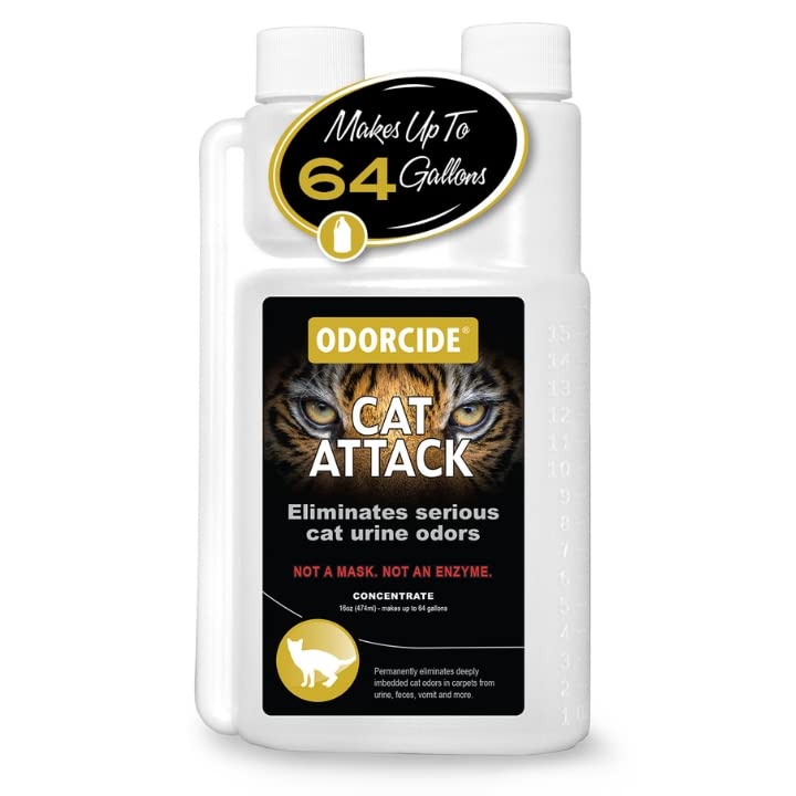 Bouteille Odorcide Cat Attack Concentrate prête à l’emploi neutralisant les odeurs de chat.
