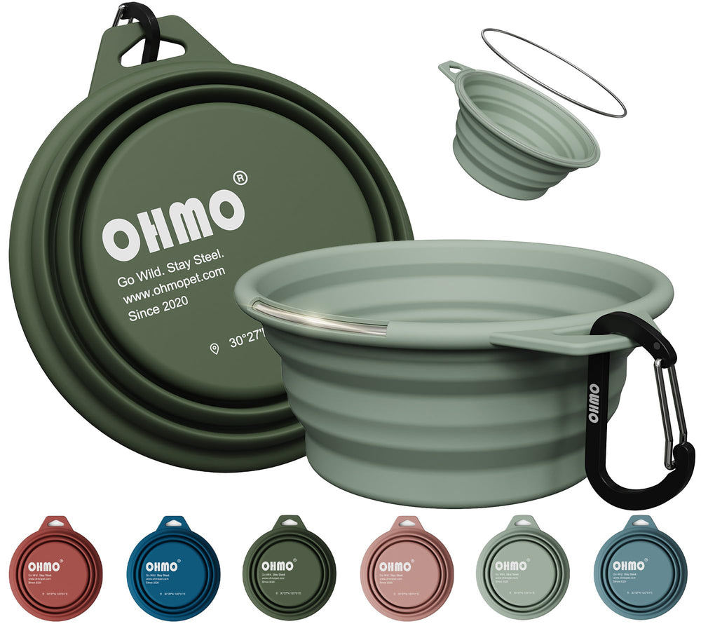 OHMO bol chien pliable avec anneau inox intégré pour stabilité en déplacement.