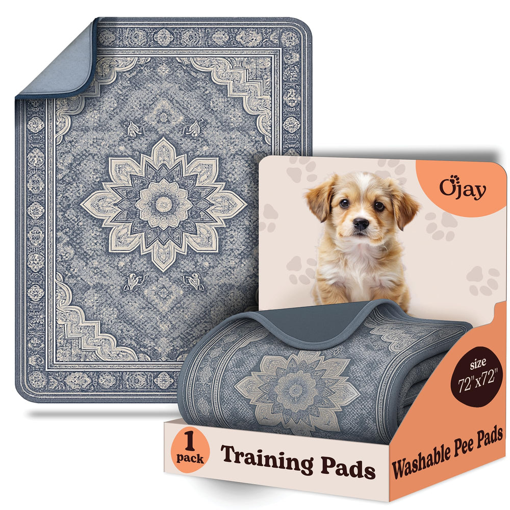 Tapis O'JAY lavable, gris floral, protection durable contre les pipis et déversements.