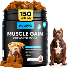 OKKÖBI 11-en-1 Chews bouteille visible, source pratique de protéines pour chien actif.