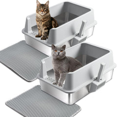 Olacat bac-litiere-inox-xl rebords-hauts, espace confortable pour gros chats