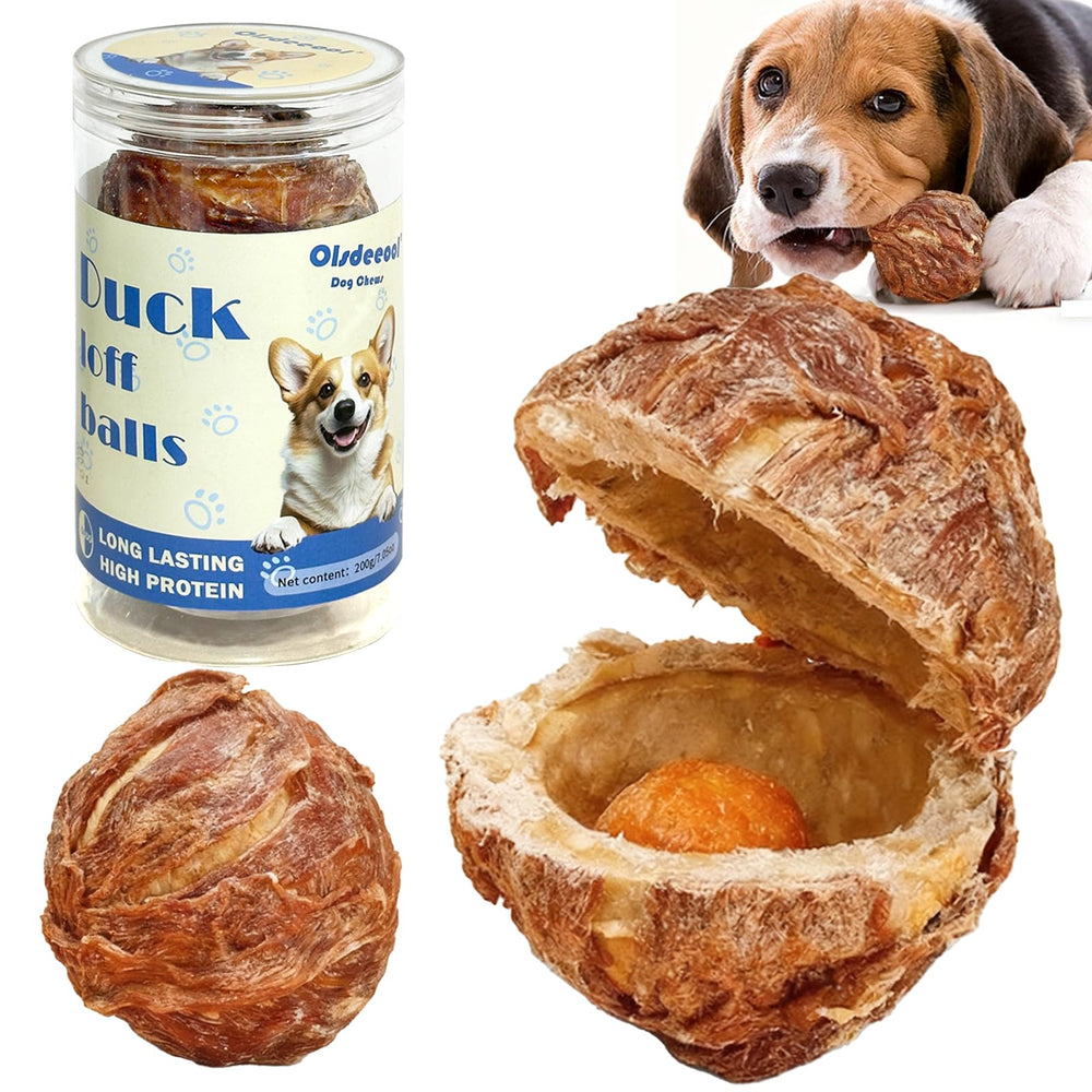 Friandise Olsdeeool Boule canard enveloppée pour occuper et récompenser votre chien.