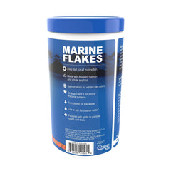 Omega One Garlic Marine Flakes bouteille ouverte, nourrissage rapide et pratique.