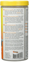 Omega One pellets pour poissons rouges, bocal clair illustrant nutrition riche en oméga et simplicité d'utilisation.