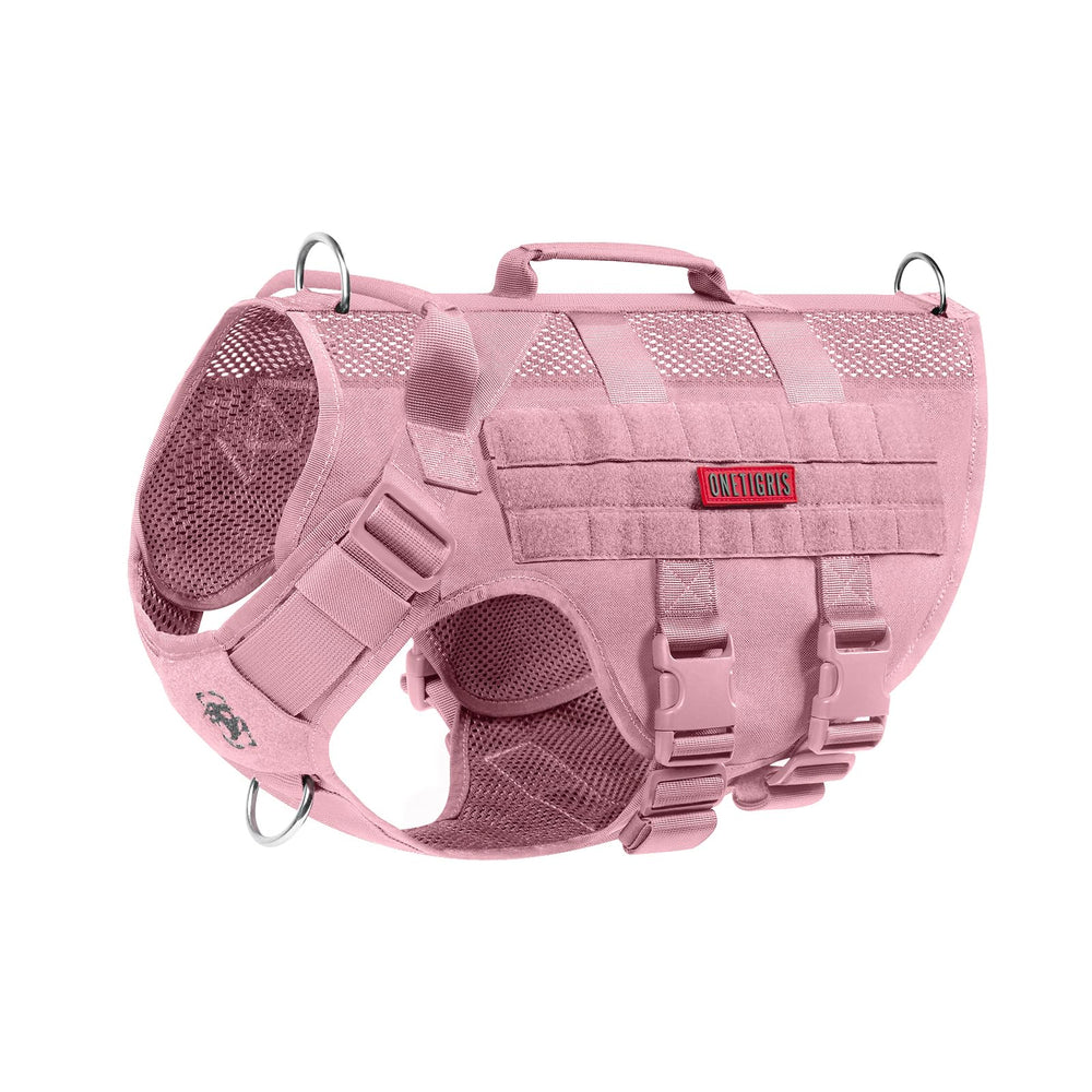 OneTigris harnais tactique pour chien rose, vue avant, confort et style.
