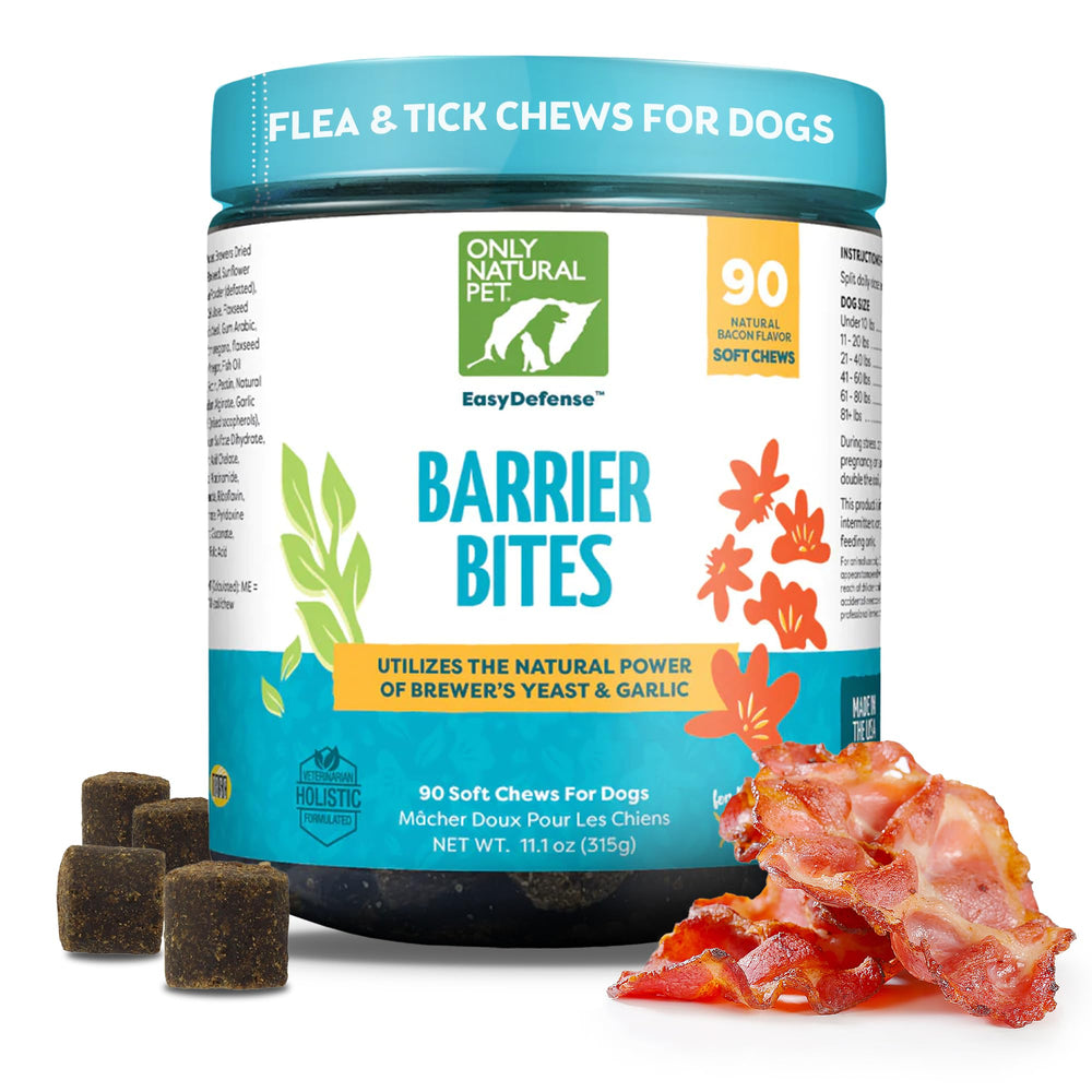 Only Natural Pet EasyDefense Bites, boîte pratique pour chien, facilite la prévention des parasites au quotidien.