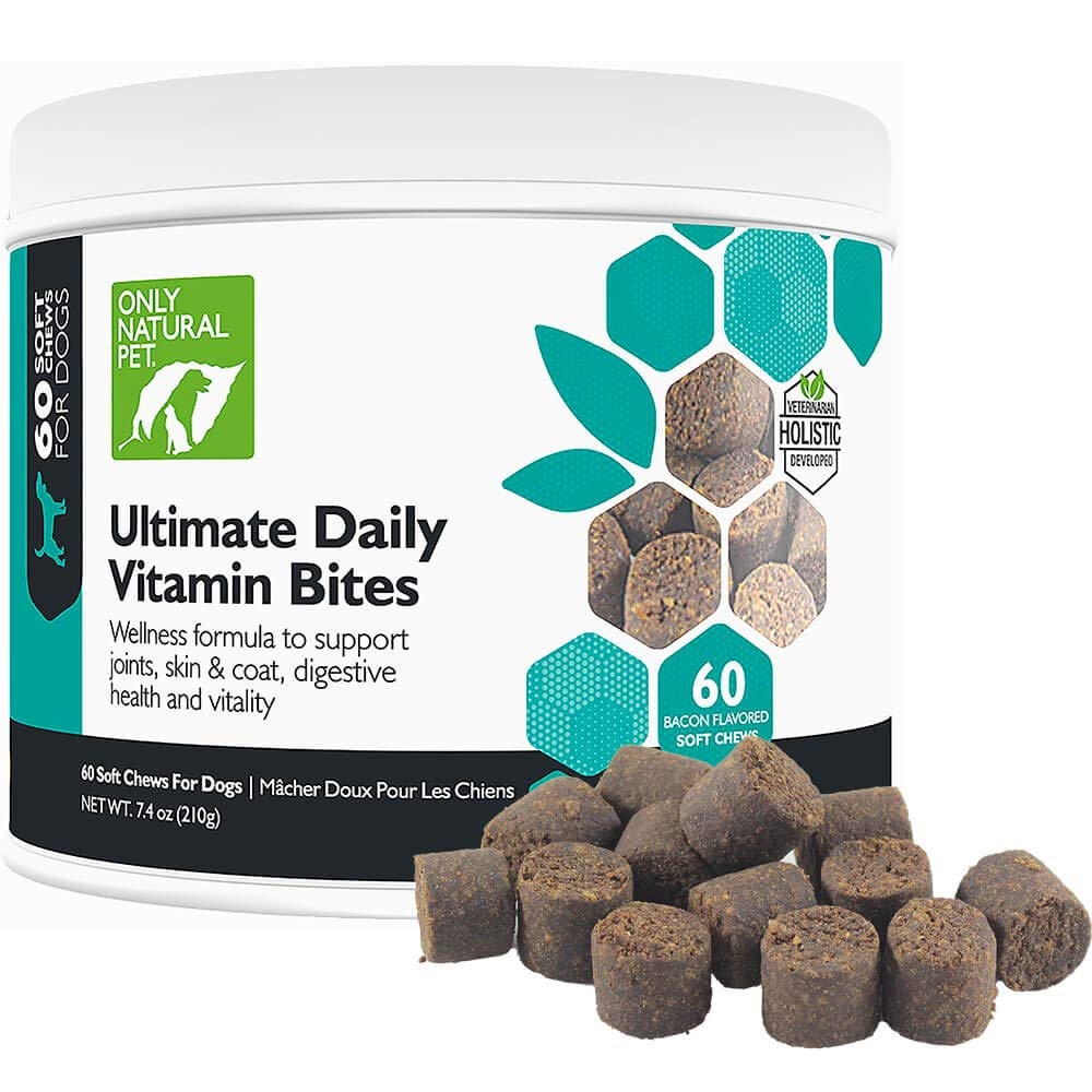 Only Natural Pet flacon vitamines quotidiennes pour chiens, soutien immunitaire potentiel.