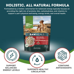 Only Natural Pet RawMeals boeuf proteine elevee, soutien potentiel pour chiens actifs.