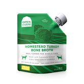 Bouillon d'os Open Farm – bouteille 12oz prête à ajouter au repas des chiens et chats pour plus de goût.