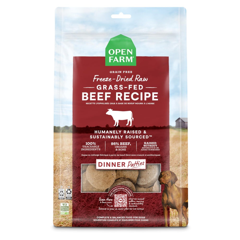 Open Farm galettes boeuf 95%: repas cru lyophilisé riche en protéines