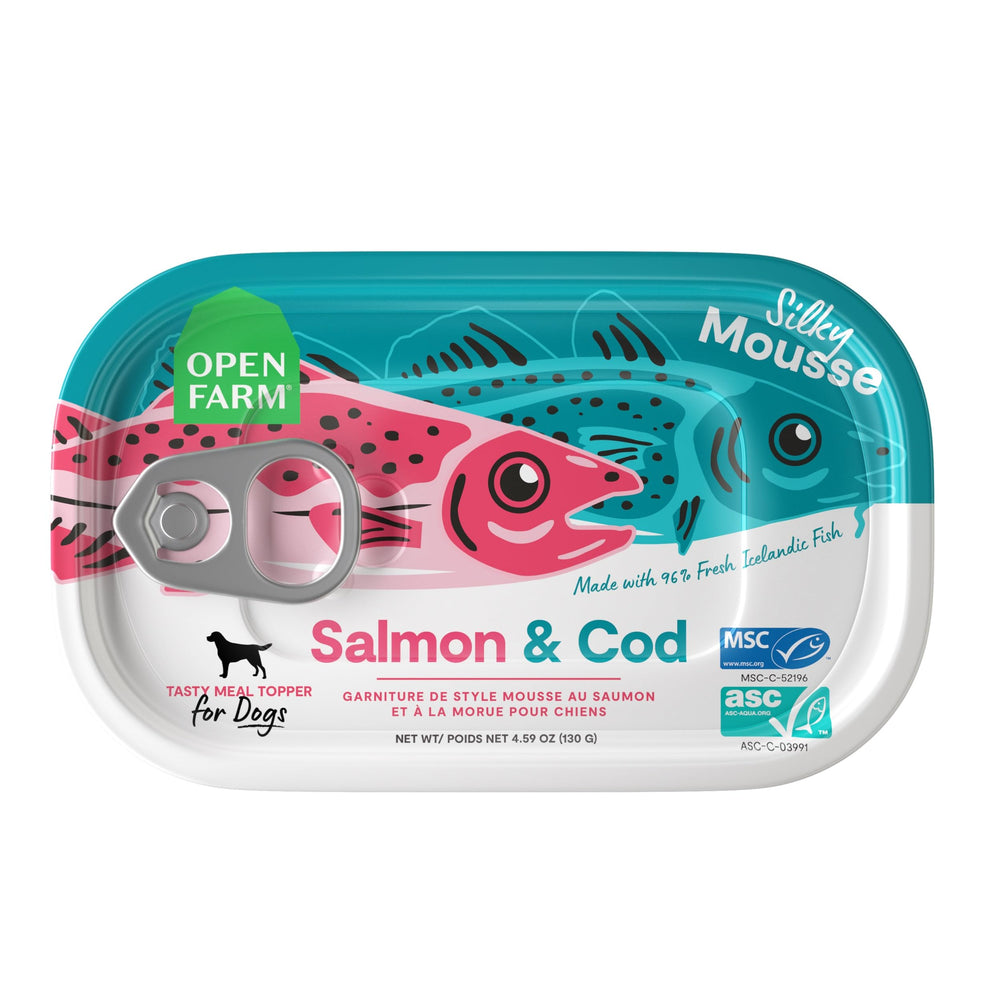 Open Farm mousse soyeuse au saumon islandais, texture délicate pour chien.