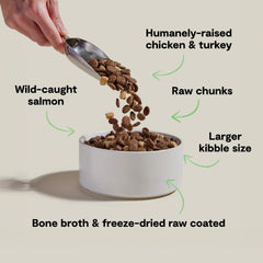 Open Farm RawMix croquettes enrobées de bouillon d os pour chiens de grande taille.