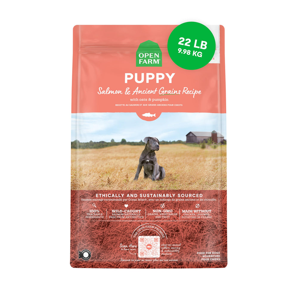 Open Farm Chiot Saumon – sac de 22 lb, pratique et nutrition complète pour chiots