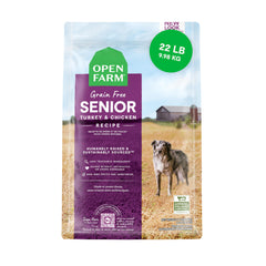 Open Farm croquettes senior poulet et dinde, soutien potentiel des articulations à chaque repas.