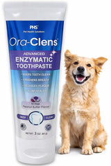 Dentifrice enzymatique Ora-Clens pour chiens, emballage pratique pour routine quotidienne.