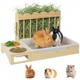 Orekemo mangeoire 3-en-1 en bois naturel pour petits animaux, pratique et compact.