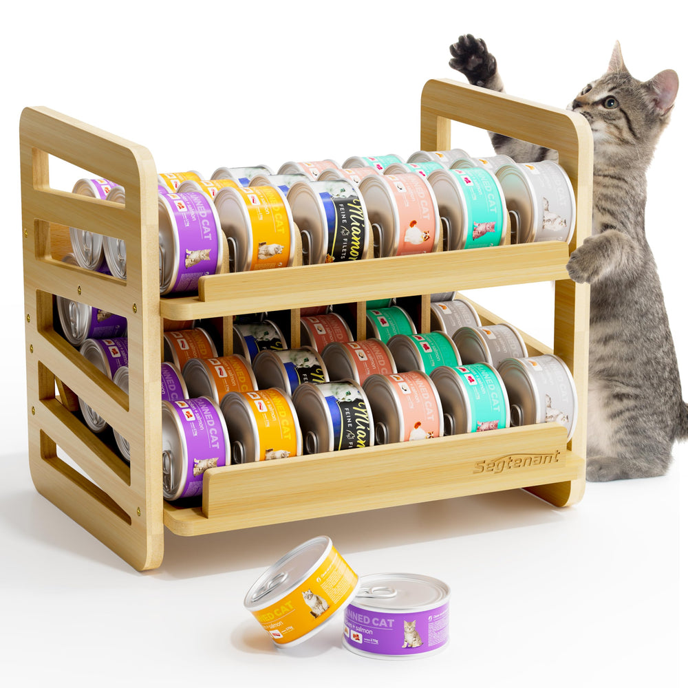 Organisateur de boîtes chat bambou roulant – vue d’ensemble pratique et stable.