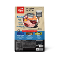 ORIJEN Amazing Grains, croquettes protéinées, soutiennent l'énergie et la satiété.