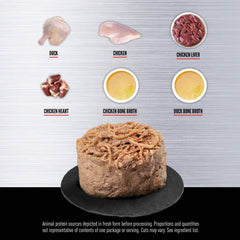 Organes et os inclus: pate ORIJEN canard-poulet pour une nutrition complète.