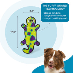 Dos du gecko Durablez vert, jouet durable pour chiens actifs.