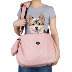 Ownpets sling porte-chien-chat rose, vue avant, confort rapproché lors des sorties.