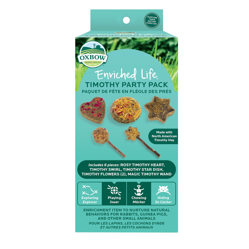 Oxbow Timothy Party Pack offre un ensemble-de-jouets stimulant pour petits animaux.