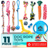 Pacific Pups Products – jouet corde chien moyen, pack 11 pièces, divertissement durable.