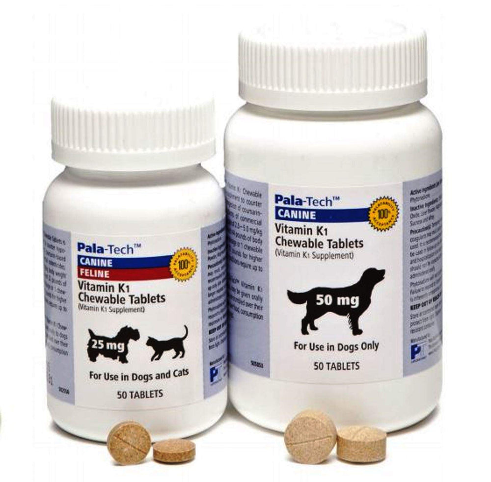 Pala-Tech comprimés vitamine K1 pour chiens en flacon, soutien possible à la coagulation sanguine.