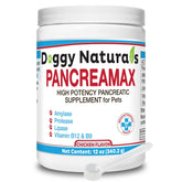 Pancreamax poudre-pancreatique 10x présentée en emballage, soutien digestif potentiel pour chiens et chats.