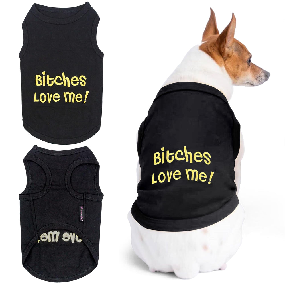 Parisian Pet chemise chien bitches love me noir sans manches, style audacieux pour balades.