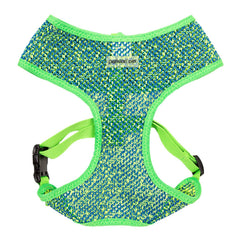 Harnais Parisian Pet bleu-vert avec mesh respirant pour sorties quotidiennes confortables.