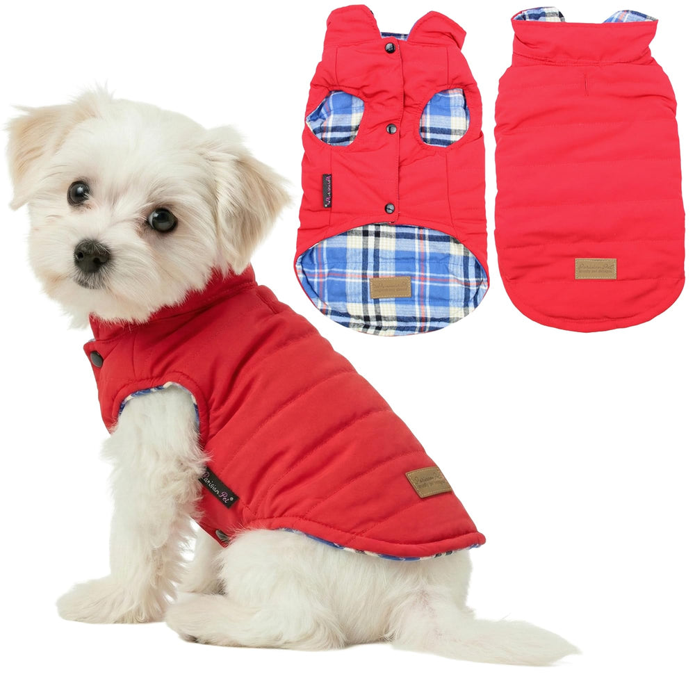 Manteau Parisian Pet réversible uni rouge – confort hivernal pour chien
