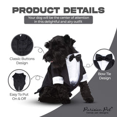 Détail bouton-avant sur smoking Parisian Pet, habillage rapide et soignet.