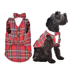 Parisian Pet tartan tuxedo chien rouge, idéal pour occasions spéciales et séances photo.
