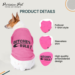 tee-shirt Parisian Pet coton 100% pour chien, couleur rose