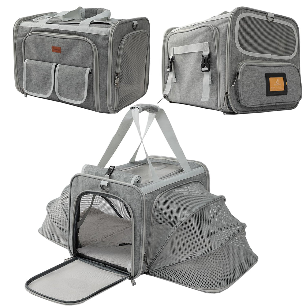 PATAZONE sac de transport chat gris avec ouverture avant pour accès rapide.