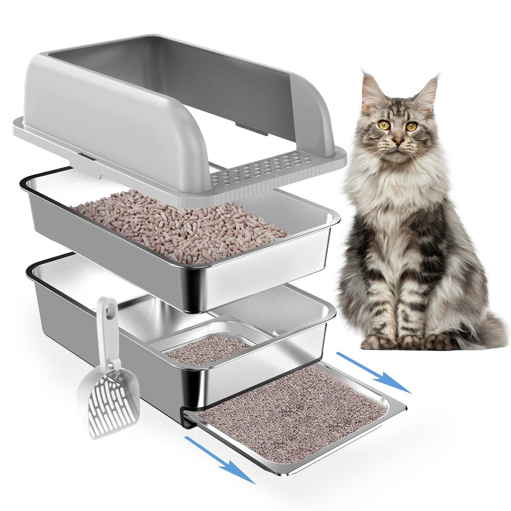 Boîte litière Paw Libero en inox avec tiroir amovible, nettoyage rapide.
