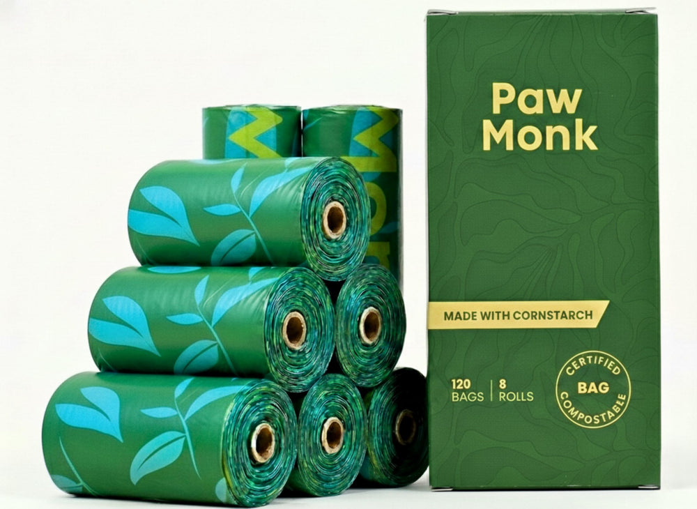Paw Monk rouleau sacs compostables 20 µm, usage facile et respectueux de l'environnement.