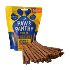 Paw & Pantry Twists poulet USA, texture douce, parfaite pour l'entraînement.