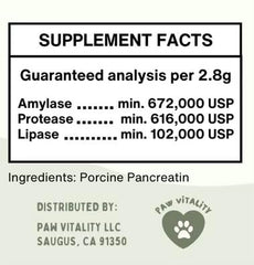 Flacon Pancreatin 10X Paw Vitality avec bouchon, praticité d’utilisation.